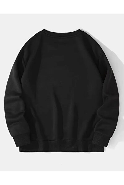 herkesemoda Φούτερ με στάμπα Crew Neck με Fleece εσωτερικά