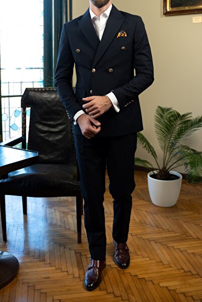 Couture For Gentlemen Men's Navy Blue Double Breasted Tailored Fit Suit Cfg315