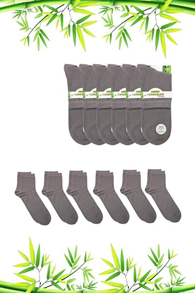 KARDEŞLER ÇORAP Bambu Erkek Yarım Konç Düz Gri Çorap Dikişsiz 6'lı Paket