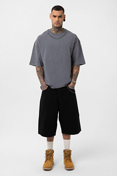 VAMOSCLO Μπλουζάκι oversized με λεπτομέρεια από αλυσίδα που πλένεται, καπνιστό