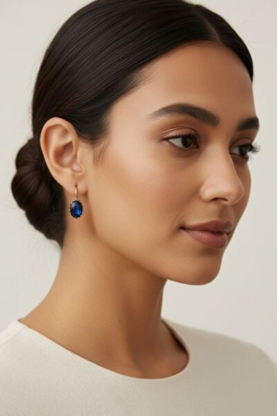 Süspüs Accessories LACİVERT TAŞLI OVAL OTANTİK KÜPE