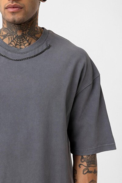 VAMOSCLO Μπλουζάκι oversized με λεπτομέρεια από αλυσίδα που πλένεται, καπνιστό