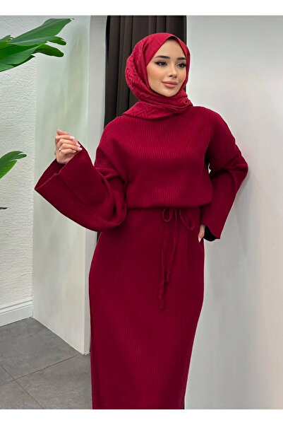 Gülce moda Bağlamalı Oversize Triko Elbise Geniş Kol
