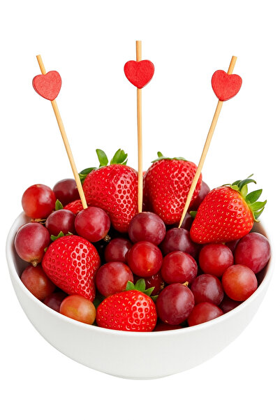 İthal Kalpli Kürdan Bambu 50 adet 12cm, Parti, Sunum,hamburger, Kokteyl, Renkli, Çubuk, Doğum Günü,