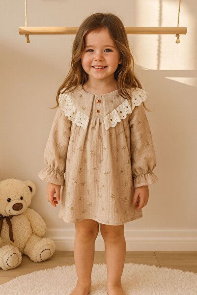 Luna Kids Store فستان ماري من القطن باللون البيج