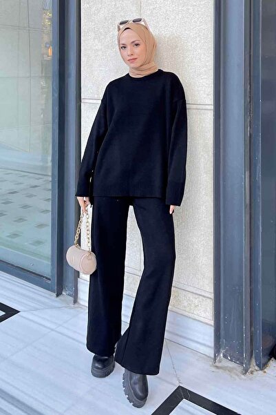 lamelif Side Buttoned Hijab Suit Black