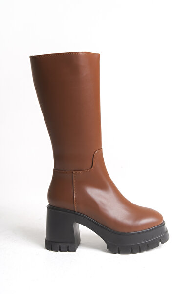 Riccon Lvamel Γυναικείες μπότες με τακούνι κάτω από το γόνατο 0012501 Καφέ δέρμα