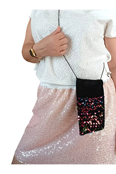 SADECE SEN DE TASARIM PAYETLİ KUMAŞ ASKILI MİNİ CÜZDAN ÇANTA/TELEFONLUK/HEYBE/