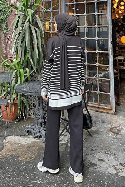 lamelif Black Striped Knitwear Set