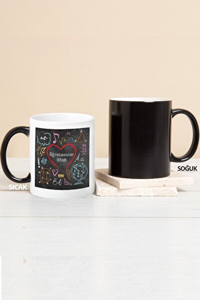 hediyerengi Renk Değiştiren Sihirli Kupa Bardak - Öğretmen Siyah Tahta