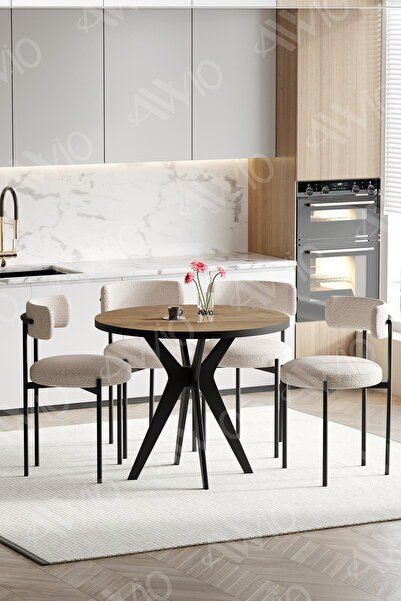 AVVİO Lisabo Serisi 4'lü Teddy Sandalye 90x90 Masa Sandalye Takımı