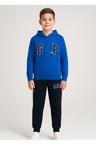 Uğur bebe Blue 3-Thread Ribbed Extra Thick Hooded Tracksuit Set Keeps Warm in Winter Comfortable and Stylish Choice