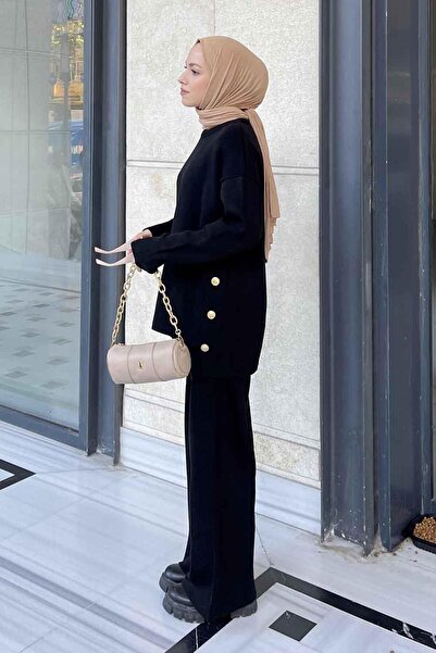 lamelif Side Buttoned Hijab Suit Black