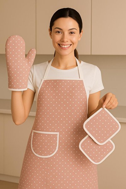 ÇIQRIK HOME طقم مريلة مطبخ فاخر مكون من 4 قطع، مريلة مطبخ مقاومة للسوائل، قفاز فرن، ومجموعة من 2 ممسحة