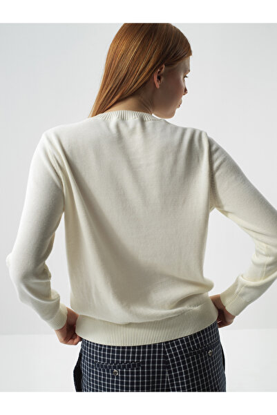 Xint Kadın Ekru Pamuk Dokulu Oversize Kazak