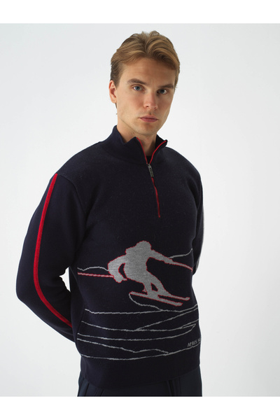 Xint Erkek Lacivert Doğal Yün Dokulu Regular Fit Kazak