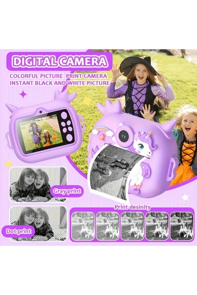 VALA Aparat foto copii cu printare, VALA® 4K UNICORN, Camera duala fata-spate cu Autofocus, Violet