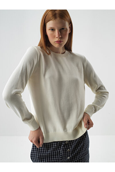 Xint Kadın Ekru Pamuk Dokulu Oversize Kazak