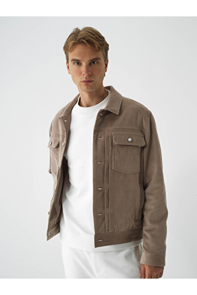 Xint Erkek Bej Lüks Dokulu Soft Kadife Regular Fit Ceket