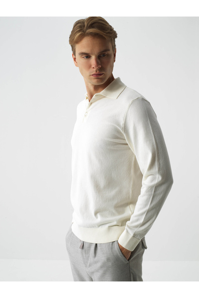 Xint Erkek Ekru Pamuk Dokulu Regular Fit Kazak