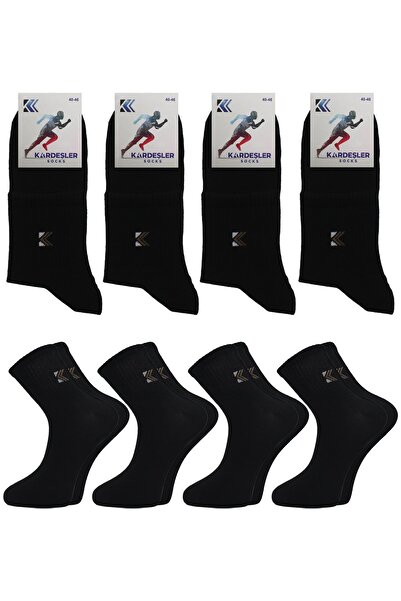 KARDEŞLER ÇORAP Men's Half Socks Tennis College Black Color Cotton Solid Socks 4 Pack