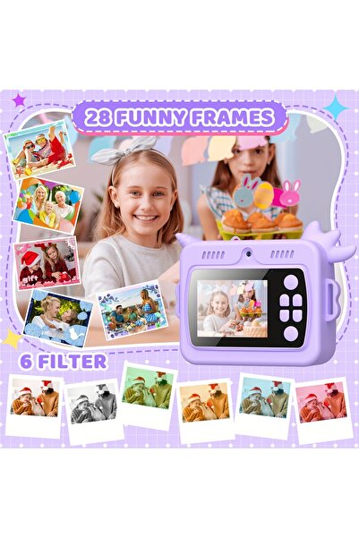 VALA Children's camera with instant printing, VALA® 10K UNICORN, front-rear camera, autofocus,