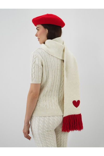 Xint Kadın Ekru Doğal Yün Dokulu Standart Fit Atkı