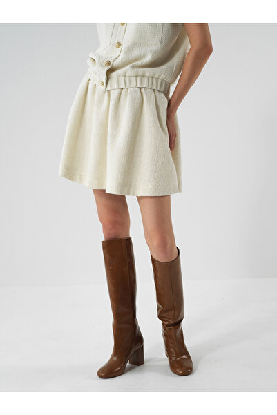 Xint Kadın Ekru Işıltılı Lurex Detaylı Oversize Etek
