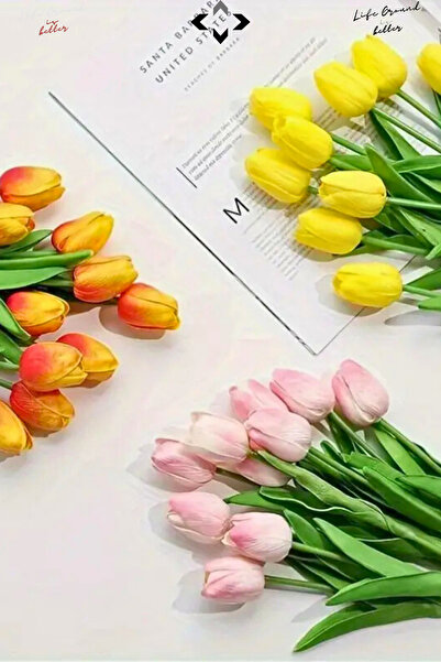 LİGROUND 10 Adet Yapay Lale Gelin Buketi Canlı Siyah Beyaz Çiçek Dekoratif Lale Yapay Çiçek Islak Lale