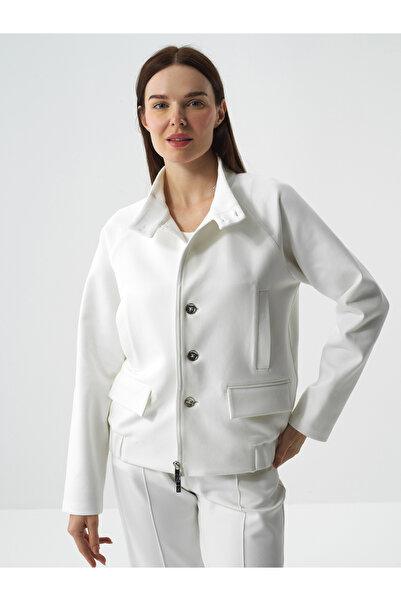 Xint Kadın Ekru Pamuk Dokulu Oversize Ceket