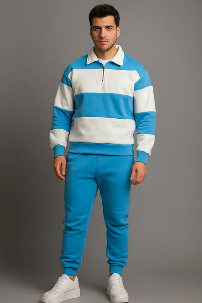 BRLKN Set de trening din bumbac cu dungi groase UNISEX sezon nou - jumatate de fermoar, 3 fire