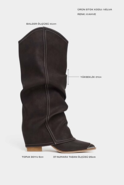 NİŞANTAŞI SHOES Velva καφέ ματ δερμάτινο δάχτυλο με λεπτομέρεια φυσούνα Γυναικείες μπότες Western με τακούνι