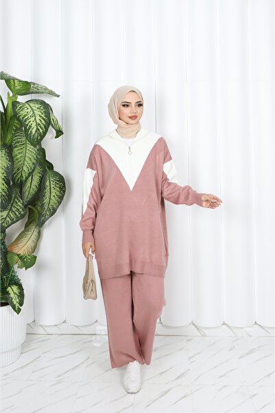 NİSUM MODA Elegant Collar Detail Knitwear Suit