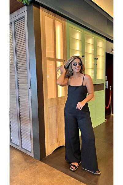 Moda Ebrar Women's Strappy Side Zipper Wide Leg Valencia Jumpsuit