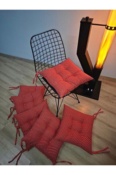 FELIX HOME Pofidik Sandalye Minderi Puantiyeli Özel Dikişli Bağcıklı 40x40 cm (1 ADET)