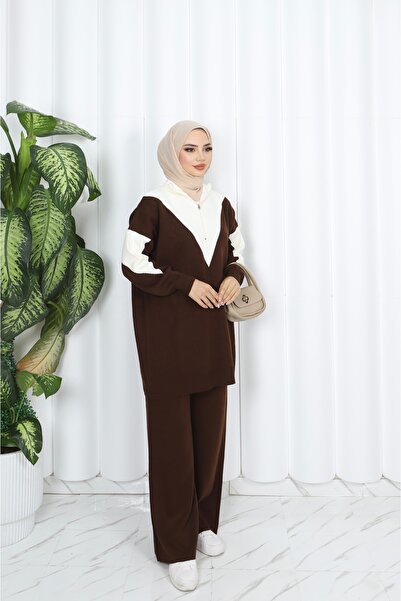 NİSUM MODA Elegant Collar Detail Knitwear Suit