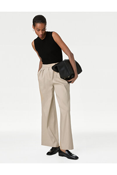 Marks & Spencer Yüksek Bel Wide Leg Keten Pantolon