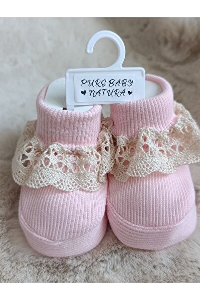 PURE BABY NATURA 0-6 Ay Dantelli Fitilli Esnek Pembe Patik