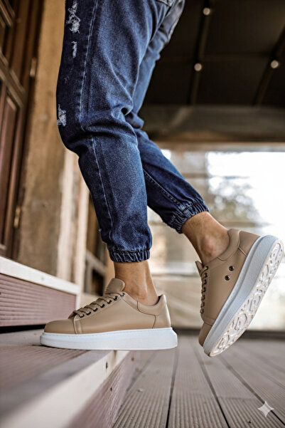 Rainon Store Thick High Sole Cream Lace-Up Men's Sports Shoes