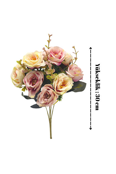 Çınar çiçekçilik Açık Pembe Ve Krem Renkli Yapay Gül Demeti - Ev Dekorasyonu Için 5 Dal 25 Cm Uzunluk