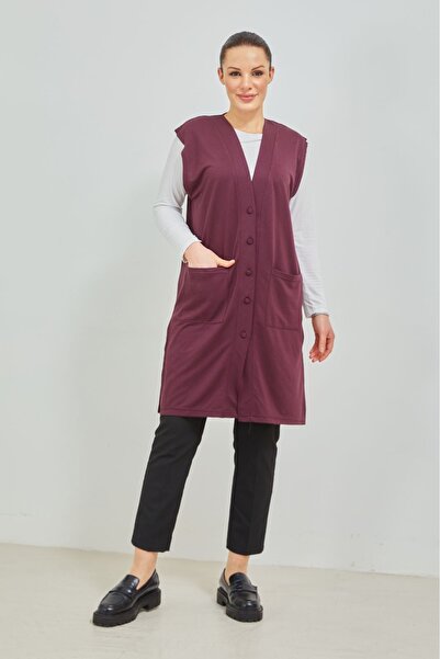 Elçelya Moda Жіноча довга туніка з кишенями та ґудзиками, великий розмір, трикотаж