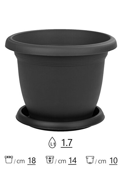 ToXA 3 Adet Villa No3 Saksı 1.7 Litre 18cm Delikli Tabaklı Mat Plastik Yuvarlak Çiçek Saksısı