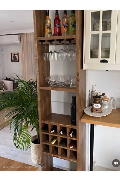 IŞIKLAR GRUP Ahşap şaraplık içki dolabı masif rustik
