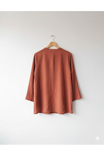 Namaste Vintage Tan Color V-Neck Button-Down Muslin Shirt (100% Cotton)