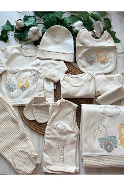Gaye Bebe Kamyon Nakışlı Dokulu 0-3Ay 10'lu Set Erkek Bebek Hastane Çıkışı
