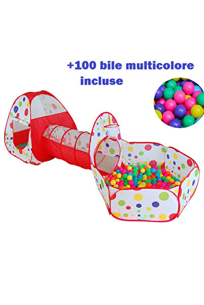 Toyska Cort de joaca 3 in 1 ideal pentru copii cu 100 de bile multicolore inc...