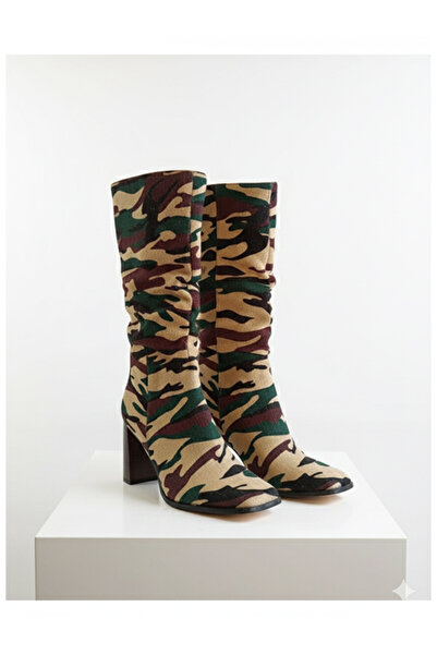 Namaste Vintage Kamuflaj desenli topuklu vintage çizme