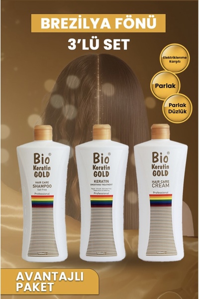 Bio Keratin Gold Brezilya Fönü 3'lü Set - Şampuan + Saç Kremi + Keratin 8690127162754