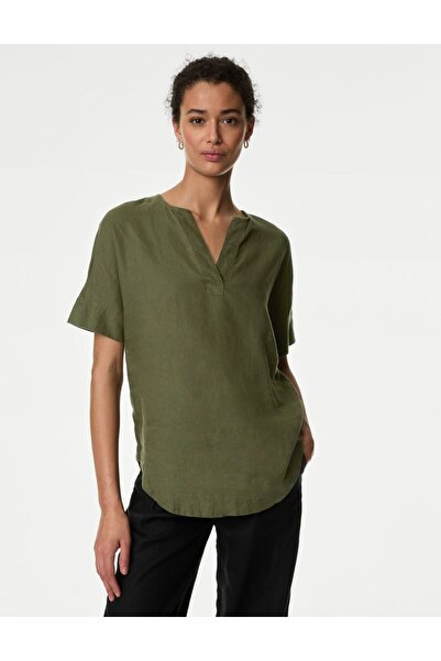Marks & Spencer Kısa Kollu Keten Bluz