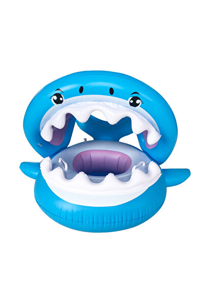 Toyska Inflatable boat ring with removable sunshade and support for children, Shark, multicolor
